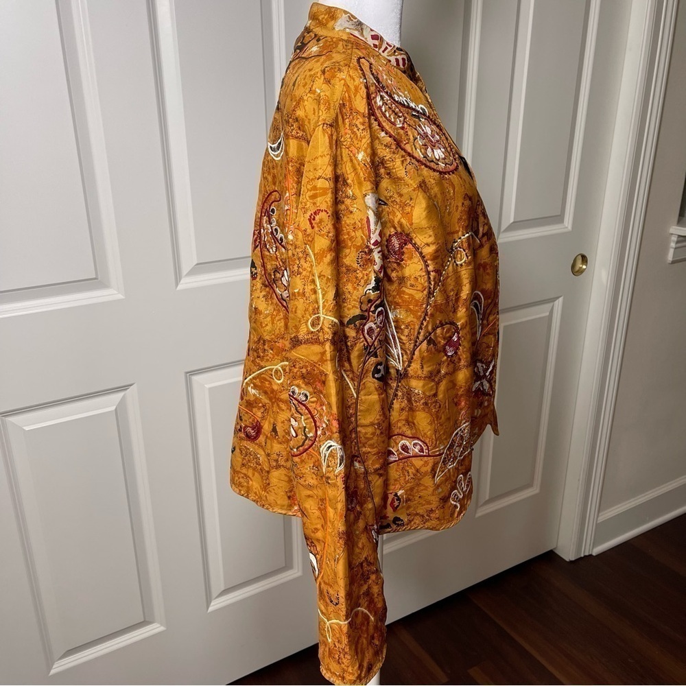Anu by Natural Silk Embroidered Beaded Open Jacket Mandarin Neckline Large - Picture 3 of 16
